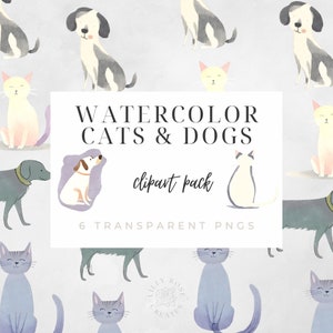 Watercolour Cats & Dogs Clipart | 6 Pack | Instant Download
