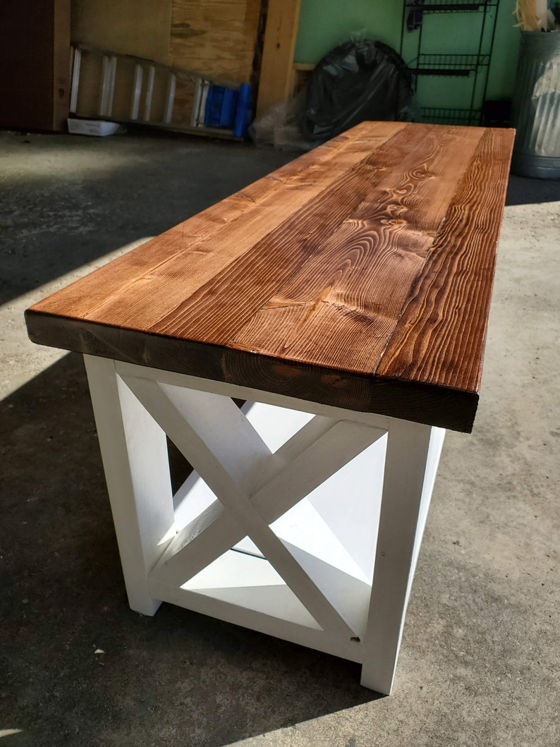 Hand Made Farmhouse Rustic Bench With X Style Frame Etsy