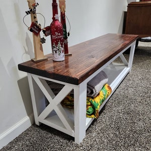 Hand Made Farmhouse Rustic Bench with X Style Frame