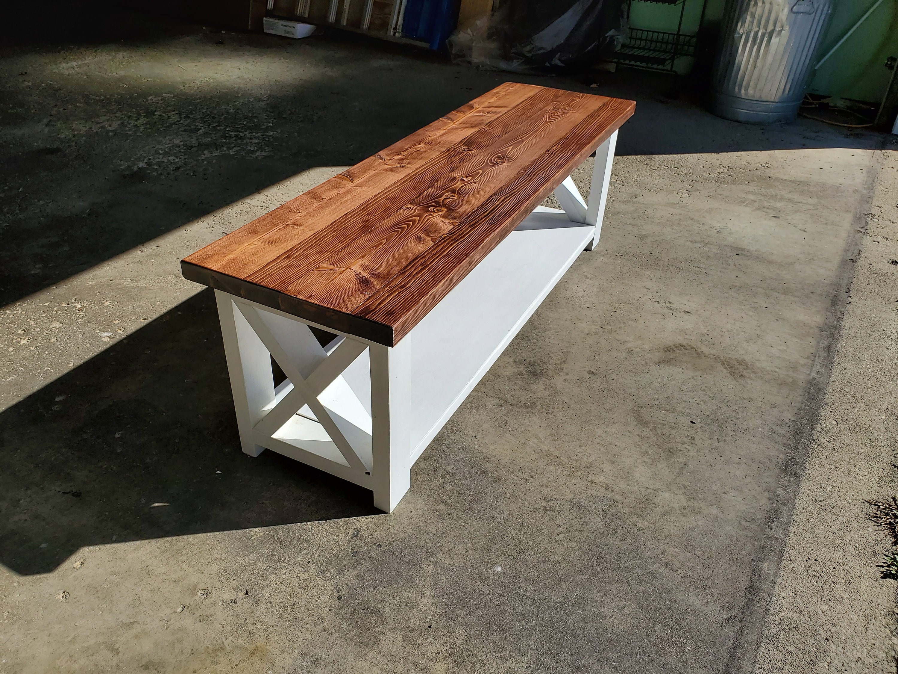 Hand Made Farmhouse Rustic Bench with X Style Frame Etsy.de