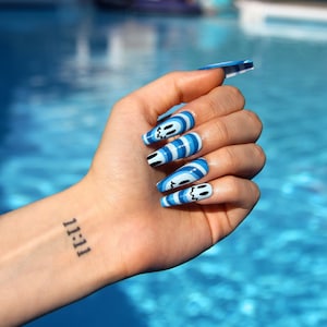 Happy Face Blue Handmade Press On Nails Clawsbymags