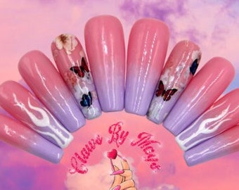 Ombre Butterfly Press On Nails Clawsbymags