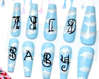 Blue Cloud Press On Nails