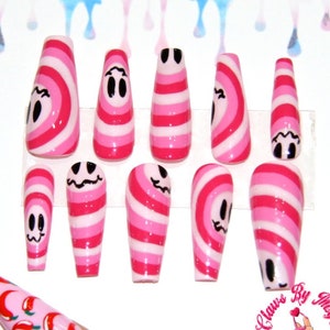 Pink Happy Face Nails |Handmade Press On Nails| Glue On Nails |Clawsbymags