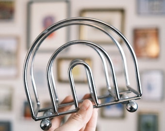 Vintage Silver Tone Chrome Metal Rainbow Napkin/Envelope Holder