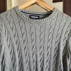 Grey Cable Knit Sweater by Land&#39;s End / Size Medium