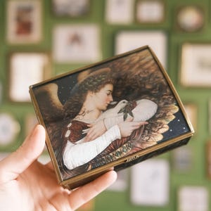 Caja de música vintage Enesco de 1993 con forma de ángel &quot;Ángeles que hemos escuchado en las alturas&quot;