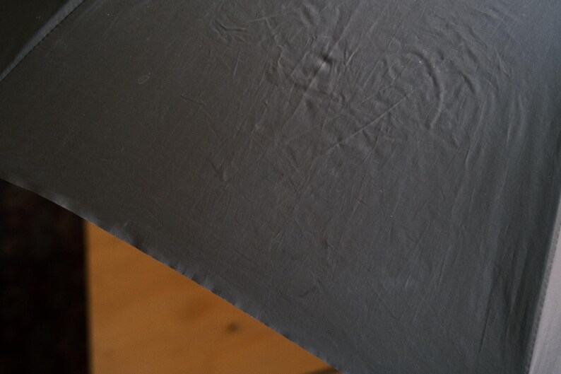 Puede incluir: Primer plano de una tela gris oscuro con arrugas y pliegues visibles. La tela parece estar drapeada, con una porci&oacute;n de una superficie marr&oacute;n claro visible en la esquina. La textura de la tela es prominente.