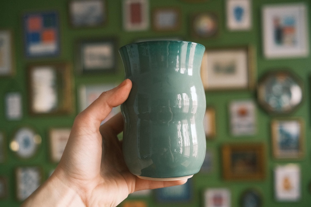 Handmade Wheel Thrown Ceramic Tumbler Vase - Eucalyptus Green Glaze - Etsy