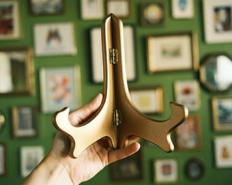 Caballete de exhibición plegable de madera vintage / Soporte para platos, marcos o libros / 8" de alto