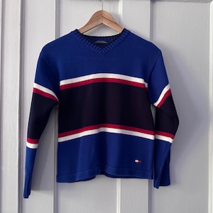Cobalt Blue With Stripes V-Neck / Vintage Tommy Hilfiger / Women XS-S