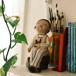 Vintage Seymour Mann Ceramic Figurine: Hand-Painted Whistling Boy, Made in Japan