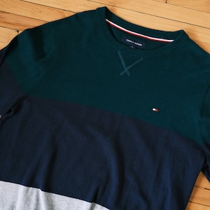 Green + Navy Blue + Grey Crewneck Pullover by Tommy Hilfiger / Size M