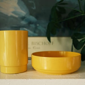 Set of Vintage Yellow Plastic Mismatched Cup and Bowl