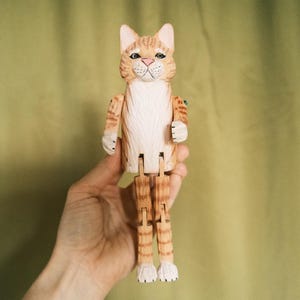 Wooden Handcarved Orange Tabby Cat Shelf Sitter Figurine