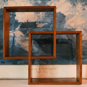 Midcentury Modern Wood Shelf: Geometric Squares Display