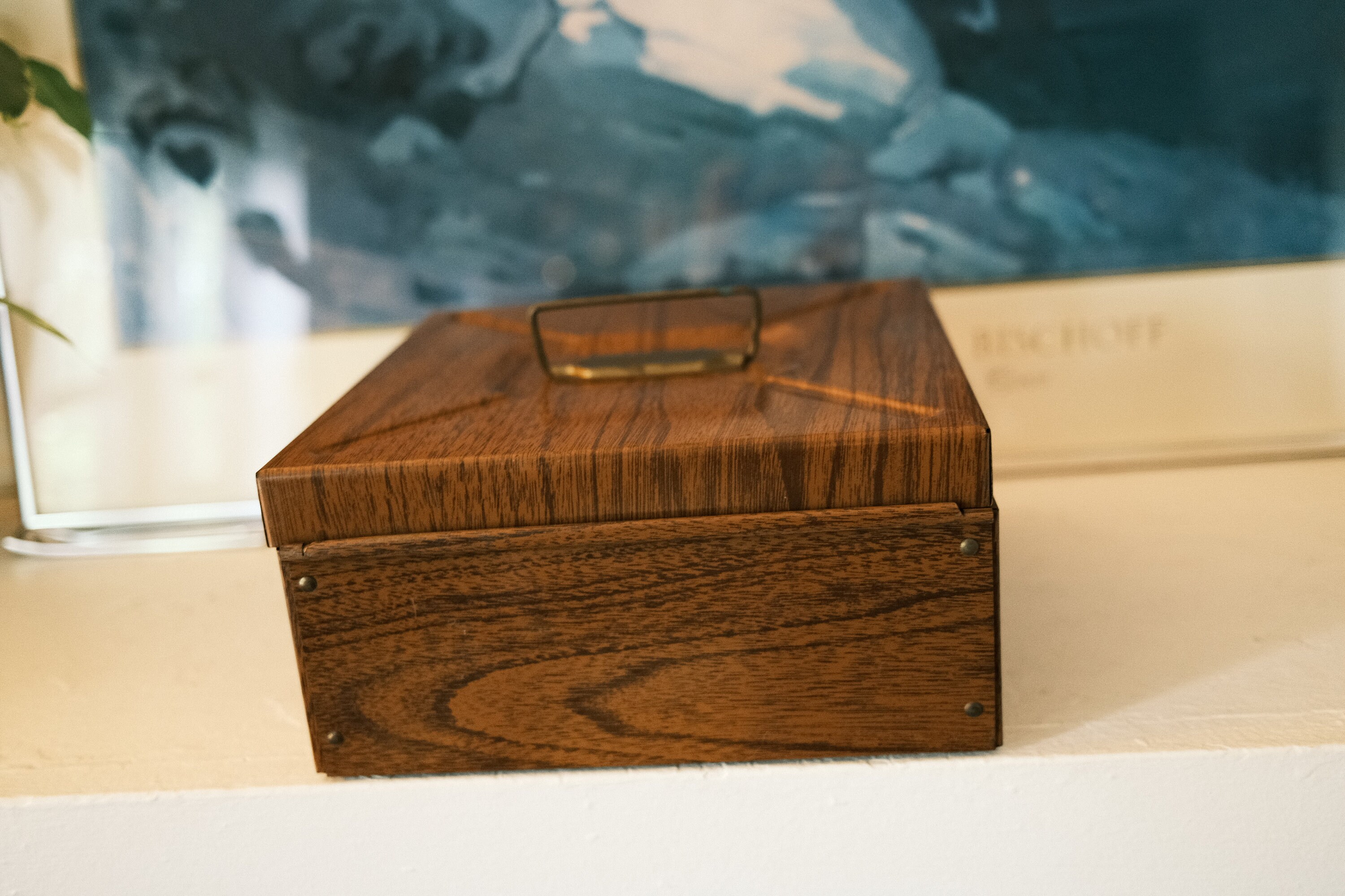 Vintage Porta-file Metal Box: Faux Wood Grain, 1960s Decor