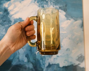 Vaso vintage amarillo con asa de jarra de cerveza / 12 onzas