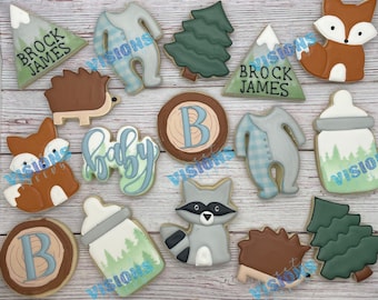 Woodland creatures baby shower cookies