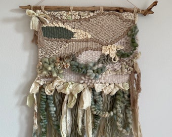 RUSTIC BOW‘ textured weave, wall hanging, garden, art yarn, driftwood, weave