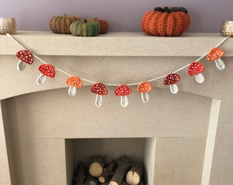 Crocheted Mushroom Garland: Handmade Autumn Decor
