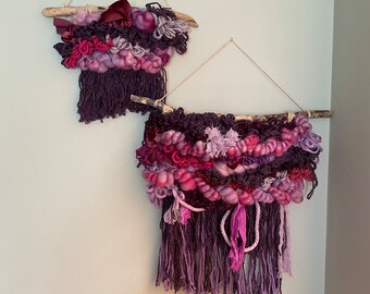 PURPLE HAZE textured weave, wall hanging, art yarn, driftwood, weave and mini weave
