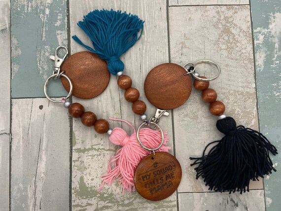 Wooden Bead Tassel Keychains 