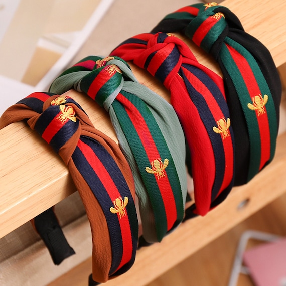 Headbands for Women - Grey Green Red Pink Stripe Hair Hoop - Cross Knot Hair bands with Bee Animal Cloth Wrapped Hair Accessories for Girls