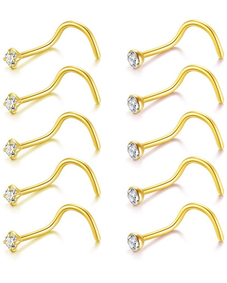 Nose Screw Rings Studs Surgical Steel Piercing Jewelry 2mm Clear CZ Nose Rings 10Pcs