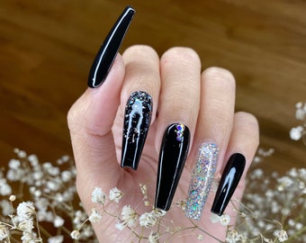 Press On Nails-Rhinestone Coffin| Glue On Fake Nails Luxury Handmade Nail Tips| Birthday Press on Nails | Coffin Nails| Fake Nails