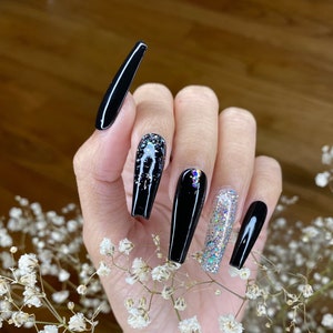 Press On Nails-Rhinestone Coffin| Glue On Fake Nails Luxury Handmade Nail Tips| Birthday Press on Nails | Coffin Nails| Fake Nails