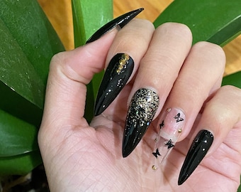 Butterfly Press on Nails| Press on Nails Short| Hand Painted Press On Fake Nails| Long Press on Nails| Birthday Press on Nails| False Nails
