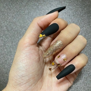 Press on Nails Coffin Black Heart Valentine| Press on Nails Short | Cute Press on Nails | False Nails Birthday Press on Nails