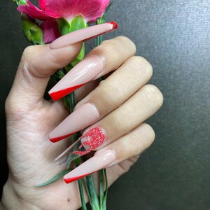 Press on Nails Coffin Red Flame Diamond Valentine Press on Nails Short Cute Press on Nails False Nails Birthday Press on Nails image 2