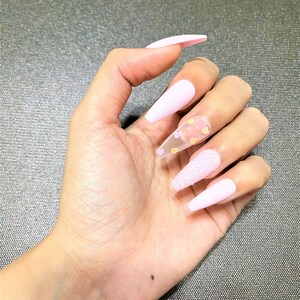 Press on Nails Coffin White Pink Heart Valentine| Press on Nails Short | Cute Press on Nails | False Nails Birthday Press on Nails