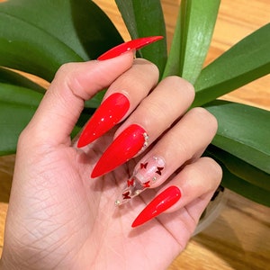 Red Butterfly Press on Nails | Press on Nails short | Glue On Nails | Hand Painted Press On Fake Nails| Long Press on Nails| False Nails