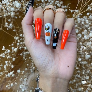 Halloween Press On Nails Design | Custom nails Design/ Rhinestone Press On Nails| Press on Nails Coffin| Fake Nails | False Nails