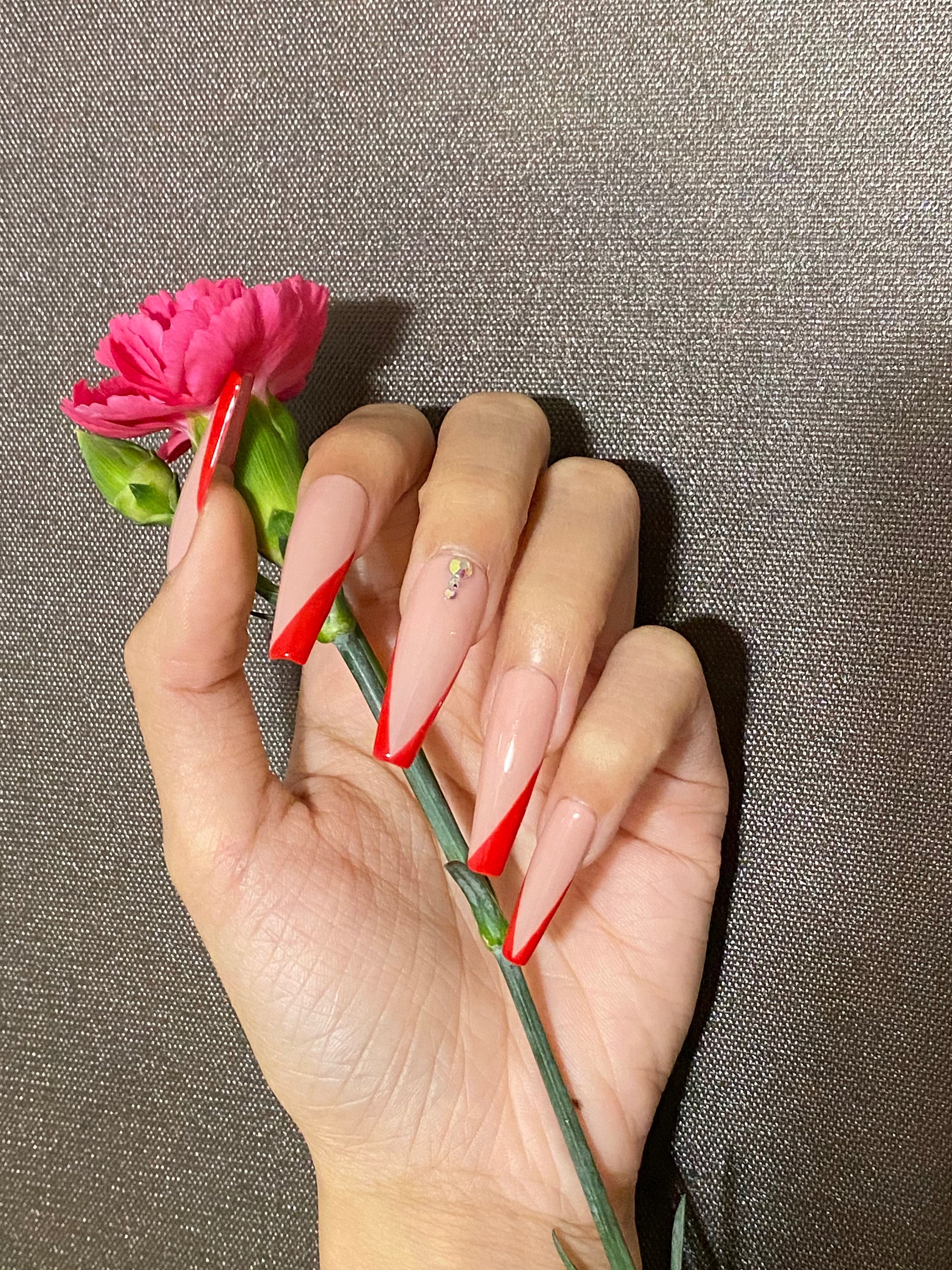 Press On Nails Coffin Nude Red Diamond Valentine Press On Etsy Australia Press On Nails Coffin Nude Red Diamond Valentine Press On Etsy Australia