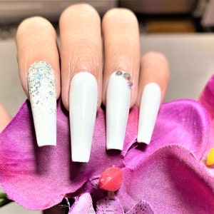 Press On Nails-Rhinestone Coffin| Glue On Fake Nails Luxury Handmade Nail Tips| Birthday Press on Nails| Coffin Nails| Fake Nails