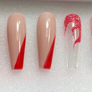 Press on Nails Coffin Red Flame Diamond Valentine Press on Nails Short Cute Press on Nails False Nails Birthday Press on Nails image 4