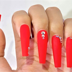 Press On Nails-Rhinestone Coffin| Glue On Fake Nails Luxury Handmade Nail Tips| Birthday Press on Nails | Coffin Nails| Fake Nails