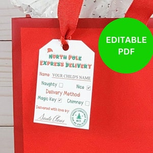 Editable North Pole Gift Tag From Santa, Christmas Printable Kids Gift Label, Elf Personalized Special Delivery Holiday Instant Download
