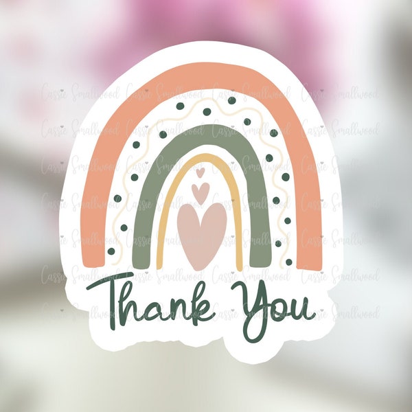 Boho Rainbow Thank You Stickers PNG, Printable Neutral Rainbow Order Stickers, Say Thanks Very Much Mailing Stickers, Thank You Customer