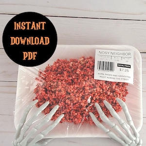 Printable Fake Meat Labels Halloween Prank, Funny Fake Food Labels, Fake Meat Stickers To Print Out For Red Velvet Crispy Rice Treats