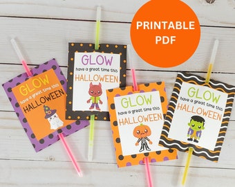 Printable Halloween Glow Stick Tags, A Little Light For Halloween Night Halloween Favor Tag, Halloween Gift Tags, Trick or Treat Tags Kids