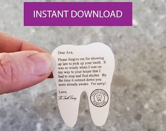 Tiny Editable Tooth Fairy Apology Letter Instant Download, Printable Tooth Fairy Forgot To Come Letter, Mini Tooth Fairy Sorry I&#39;m Late Note