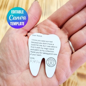 Plantilla Canva de carta de hada de los dientes tragada editable, nota de hada de los dientes imprimible para idea de diente fuera de lugar, carta de hada de los dientes faltante
