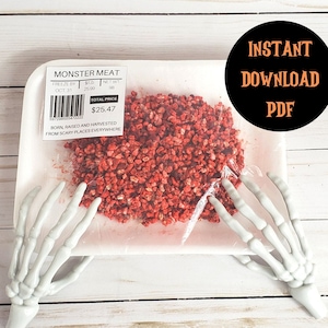 Printable Fake Meat Labels Halloween Prank, Funny Fake Food Labels, Fake Meat Stickers To Print Out For Red Velvet Crispy Rice Treats