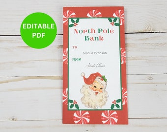Bewerkbare Noordpool kerstgeld envelop afdrukbare sjabloon, Kids Cash Gift Stocking Stuffer Santa, gepersonaliseerde kerstgeldhouder