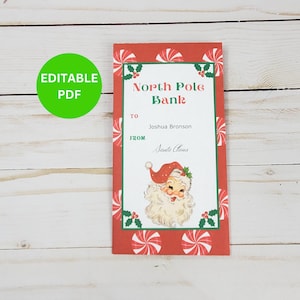 Editable North Pole Christmas Money Envelope Printable Template, Kids Cash Gift Stocking Stuffer Santa, Personalized Christmas Money Holder